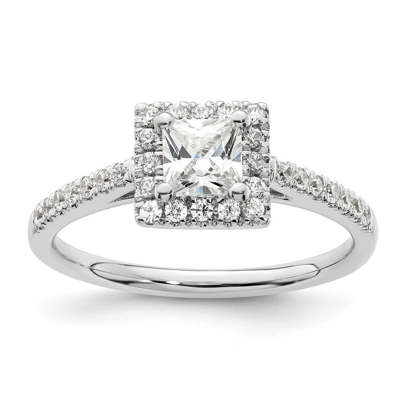 14K Weißgold Heiligenschein Plus (holds 1/2 Karat (4.5mm) Princess Mittig) 1/3 Karat Diamant Halbfassung Verlobungsring