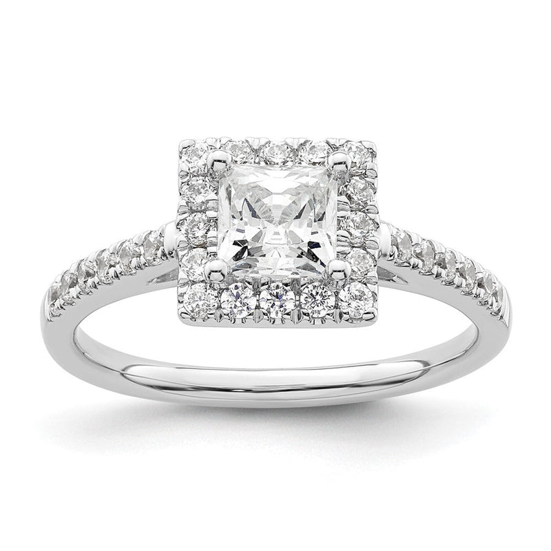14K Weißgold Heiligenschein Plus (holds 3/4 Karat (5.00mm) Princess Mittig) 3/8 Karat Diamant Halbfassung Verlobungsring
