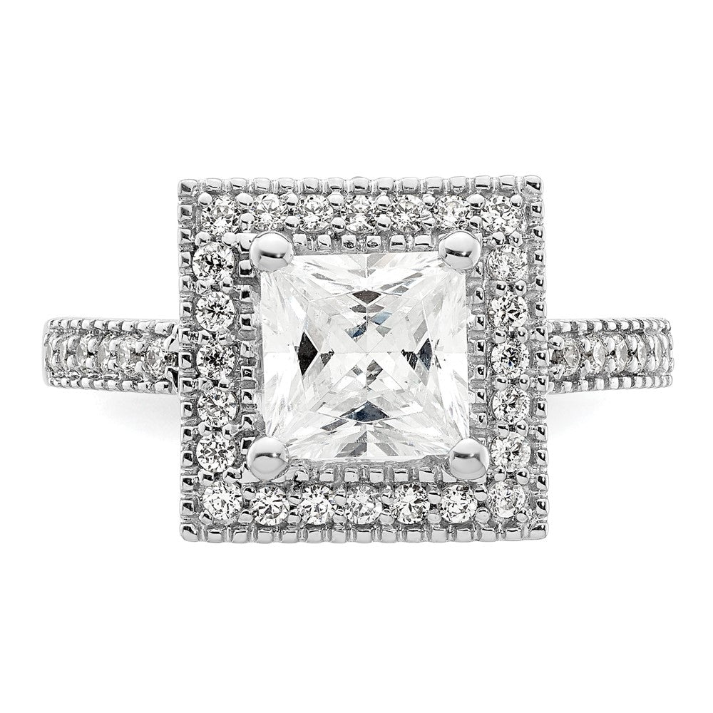 14K Weißgold Heiligenschein Plus (holds 2 Karat (7.5mm) Princess Mittig) 1/3 Diamant Halbfassung Verlobungsring