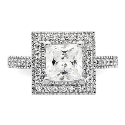 14K Weißgold Heiligenschein Plus (holds 2 Karat (7.5mm) Princess Mittig) 1/3 Diamant Halbfassung Verlobungsring