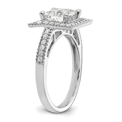 14K Weißgold Heiligenschein Plus (holds 2 Karat (7.5mm) Princess Mittig) 1/3 Diamant Halbfassung Verlobungsring
