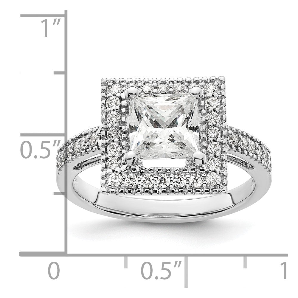14K Weißgold Heiligenschein Plus (holds 2 Karat (7.5mm) Princess Mittig) 1/3 Diamant Halbfassung Verlobungsring