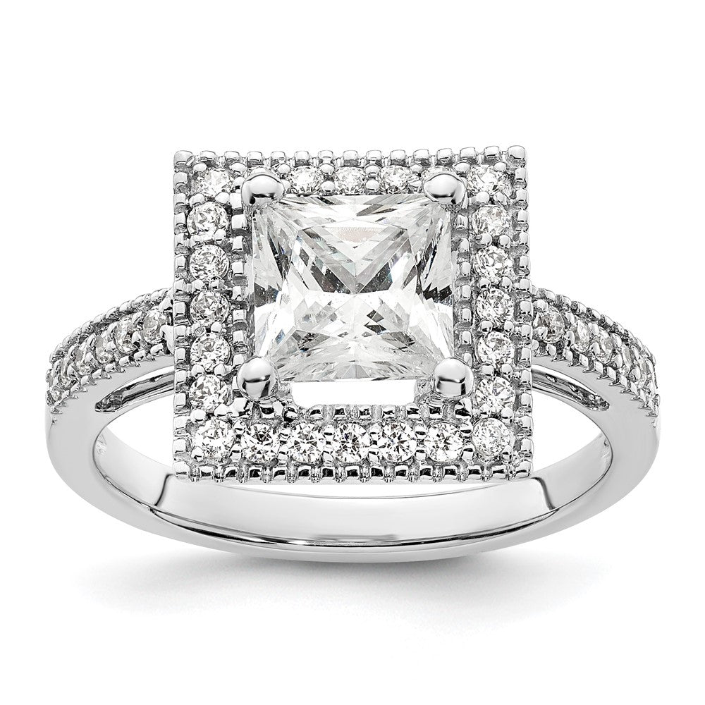 14K Weißgold Heiligenschein Plus (holds 2 Karat (7.5mm) Princess Mittig) 1/3 Diamant Halbfassung Verlobungsring