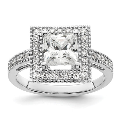 14K Weißgold Heiligenschein Plus (holds 2 Karat (7.5mm) Princess Mittig) 1/3 Diamant Halbfassung Verlobungsring