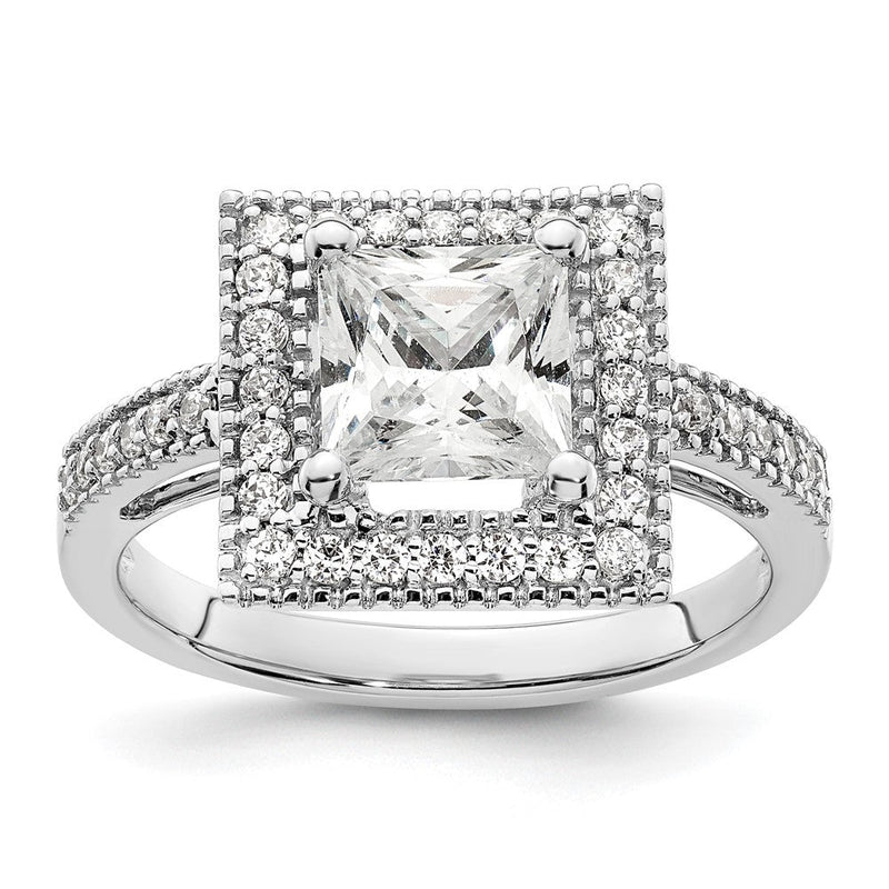 14K Weißgold Heiligenschein Plus (holds 2 Karat (7.5mm) Princess Mittig) 1/3 Diamant Halbfassung Verlobungsring