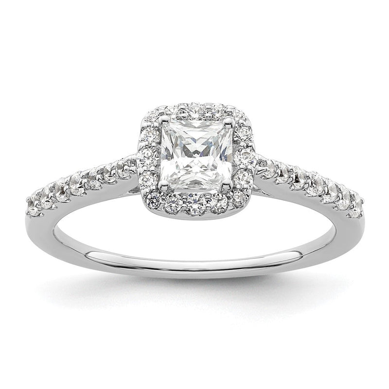 14K Weißgold Heiligenschein Plus (holds 1/2 Karat (4.3mm) Princess Mittig) 1/3 Diamant Halbfassung Verlobungsring