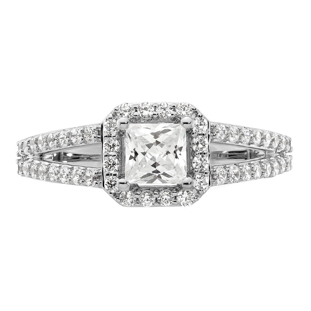 14K Weißgold Heiligenschein Plus (holds 1/2 Karat (4.5mm) Princess Mittig) Diamant Halbfassung Verlobungsring