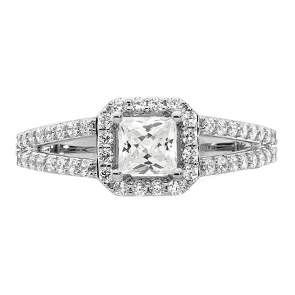 14K Weißgold Heiligenschein Plus (holds 1/2 Karat (4.5mm) Princess Mittig) Diamant Halbfassung Verlobungsring