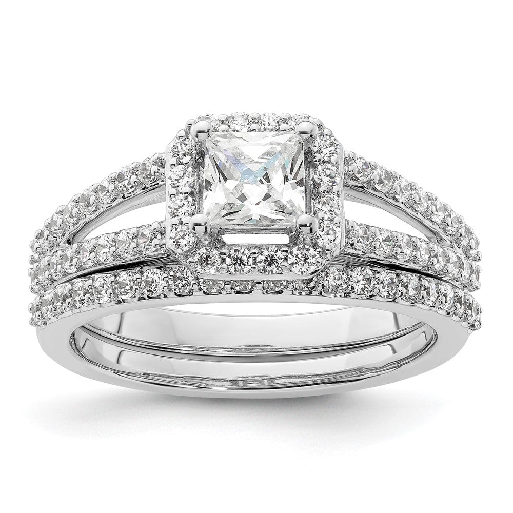 14K Weißgold Heiligenschein Plus (holds 1/2 Karat (4.5mm) Princess Mittig) Diamant Halbfassung Verlobungsring