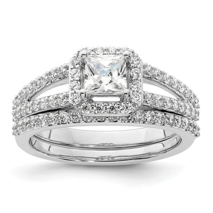 14K Weißgold Heiligenschein Plus (holds 1/2 Karat (4.5mm) Princess Mittig) Diamant Halbfassung Verlobungsring