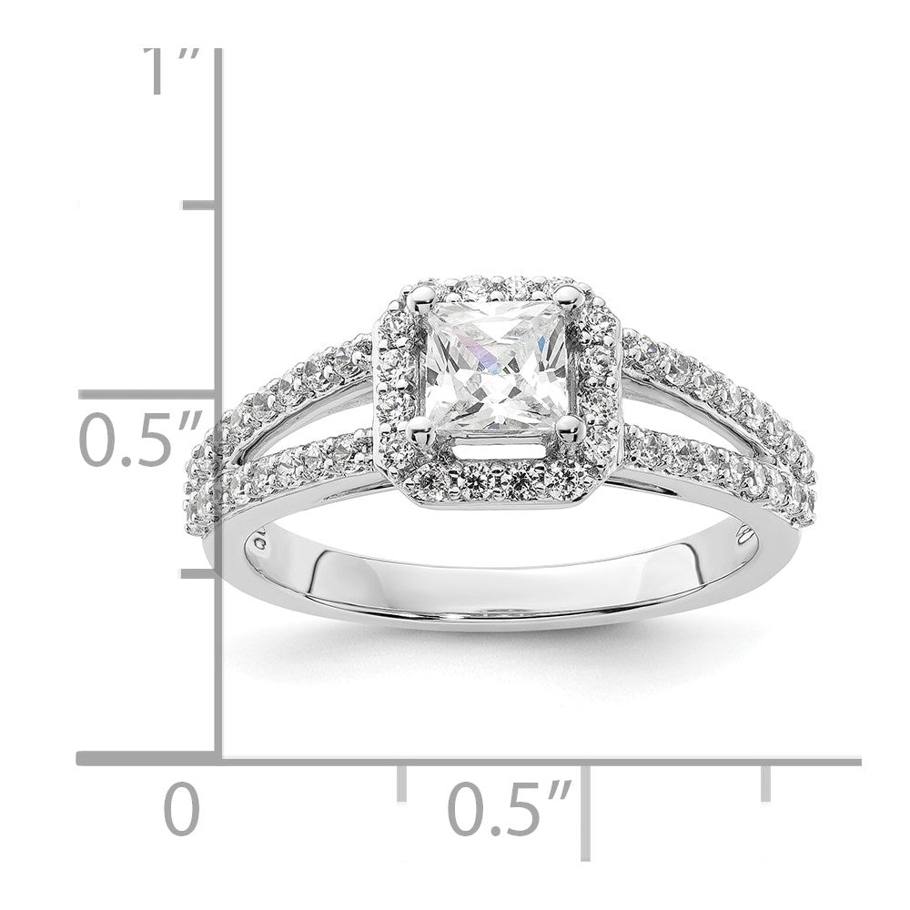 14K Weißgold Heiligenschein Plus (holds 1/2 Karat (4.5mm) Princess Mittig) Diamant Halbfassung Verlobungsring