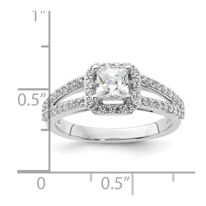 14K Weißgold Heiligenschein Plus (holds 1/2 Karat (4.5mm) Princess Mittig) Diamant Halbfassung Verlobungsring