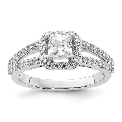 14K Weißgold Heiligenschein Plus (holds 1/2 Karat (4.5mm) Princess Mittig) Diamant Halbfassung Verlobungsring