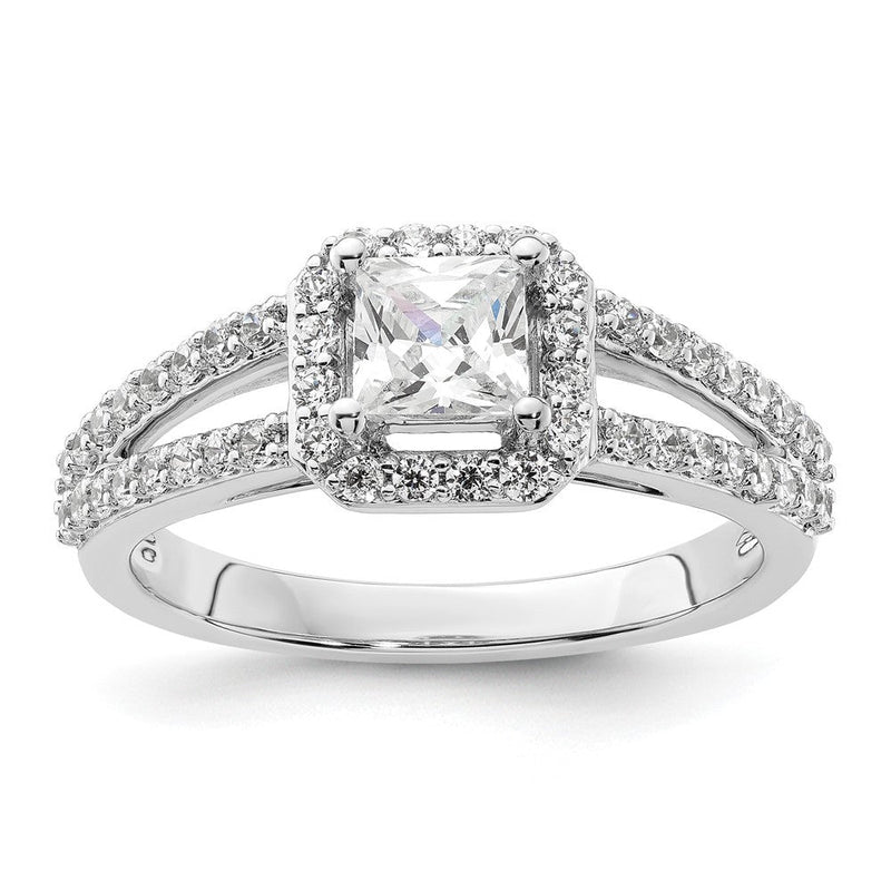14K Weißgold Heiligenschein Plus (holds 1/2 Karat (4.5mm) Princess Mittig) Diamant Halbfassung Verlobungsring