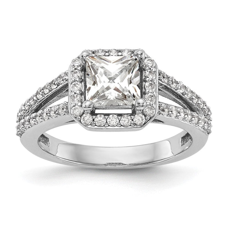 14K Weißgold Heiligenschein Plus (holds 1 Karat (5.5mm) Princess Mittig) 1/2 Karat Diamant Halbfassung Verlobungsring