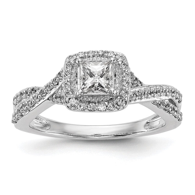 14K Weißgold Heiligenschein Gedreht (holds 1/3 Karat (3.8mm) Princess Mittig) Diamant Halbfassung Verlobungsring