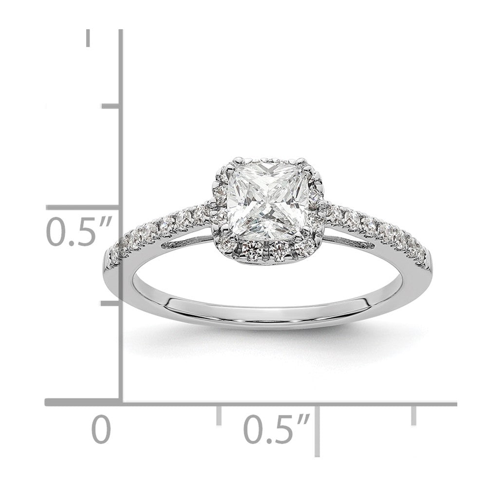 14K Weißgold Verlobungsring mit 0,75 ct. Kissenschliff-Mittelstein und 0,25 ct. im Labor gezüchteten Diamanten, VS/SI+ G+