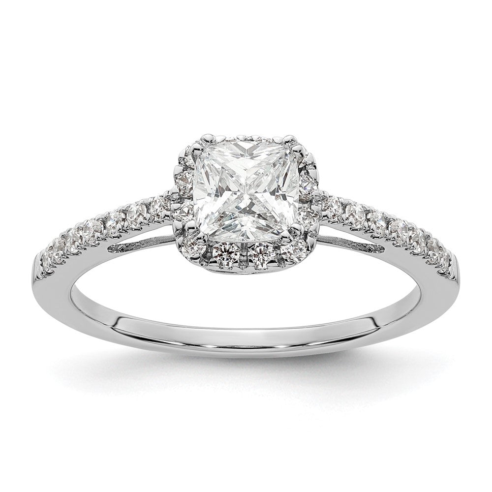 14K Weißgold Verlobungsring mit 0,75 ct. Kissenschliff-Mittelstein und 0,25 ct. im Labor gezüchteten Diamanten, VS/SI+ G+