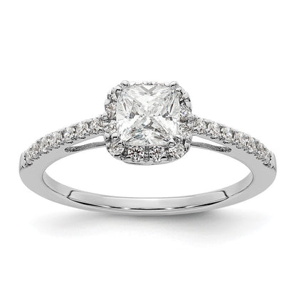 14K Weißgold Verlobungsring mit 0,75 ct. Kissenschliff-Mittelstein und 0,25 ct. im Labor gezüchteten Diamanten, VS/SI+ G+