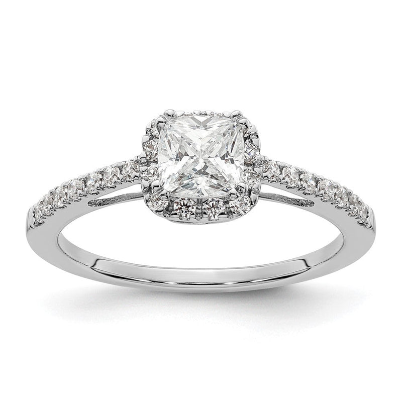 14K Weißgold Verlobungsring mit 0,75 ct. Kissenschliff-Mittelstein und 0,25 ct. im Labor gezüchteten Diamanten, VS/SI+ G+