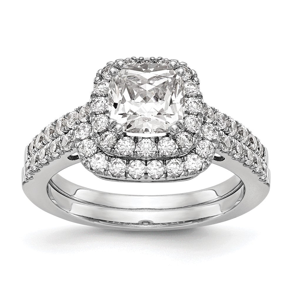 14K Weißgold Verlobungsring mit 0,375 ct. im Kissenschliff gezüchtetem Center-Diamant, VS/SI+ G+, Gesamtgewicht 0,875 ct