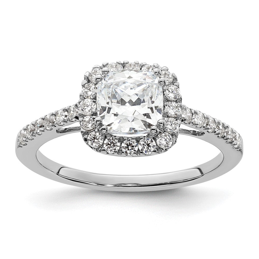 14K Weißgold Verlobungsring mit 0,375 ct. im Kissenschliff gezüchtetem Center-Diamant, VS/SI+ G+, Gesamtgewicht 0,875 ct
