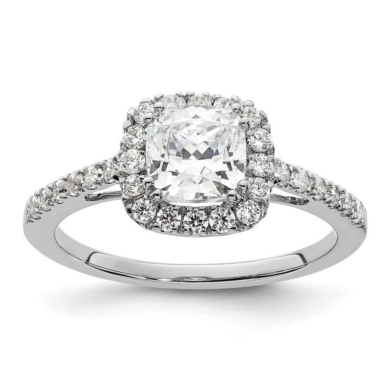 14K Weißgold Heiligenschein Plus (holds 1 Karat (5.8mm) Kissen Mittig) 3/8 Diamant Halbfassung Verlobungsring