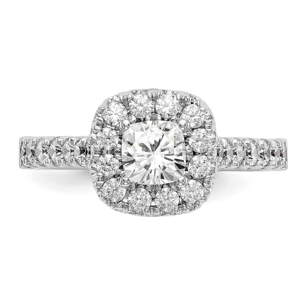 14K Weißgold Heiligenschein Plus (holds 1/2 Karat (4.8mm) Kissen Mittig) 3/4 Diamant Halbfassung Verlobungsring