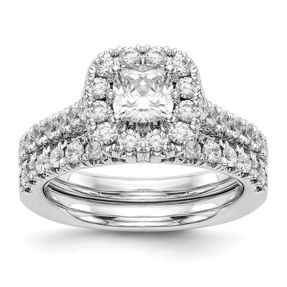 14K Weißgold Heiligenschein Plus (holds 1/2 Karat (4.8mm) Kissen Mittig) 3/4 Diamant Halbfassung Verlobungsring