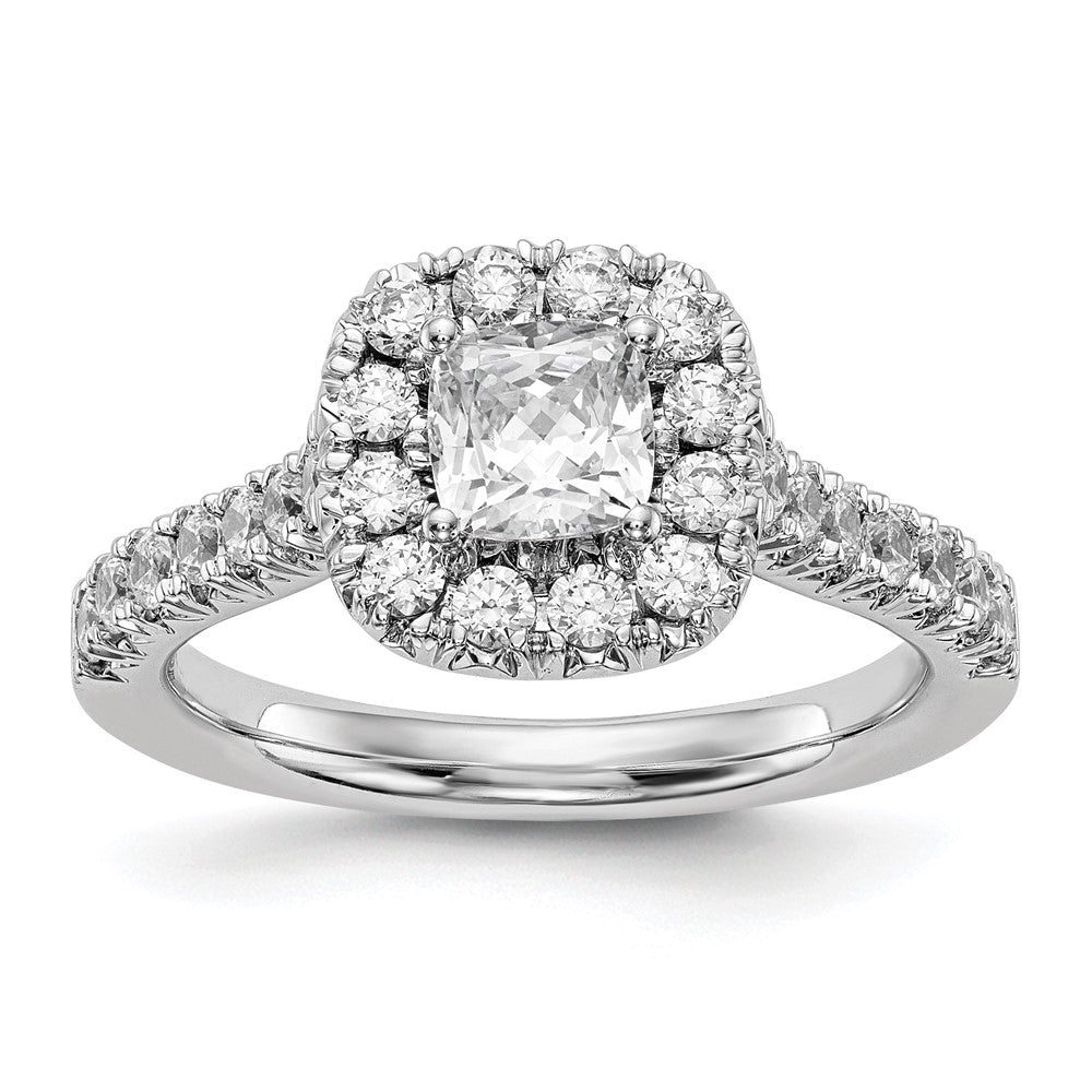 14K Weißgold Heiligenschein Plus (holds 1/2 Karat (4.8mm) Kissen Mittig) 3/4 Diamant Halbfassung Verlobungsring