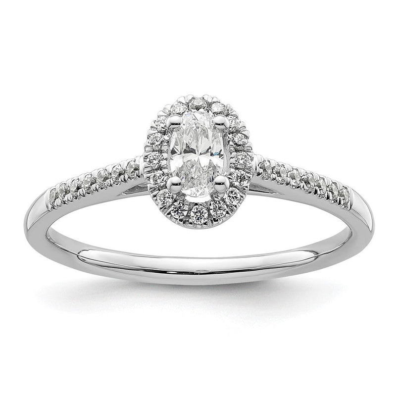 14K Weißgold Heiligenschein Plus (holds 1/4 Karat (5.0x3.5mm) Oval Mittig) 1/6 Diamant Halbfassung Verlobungsring
