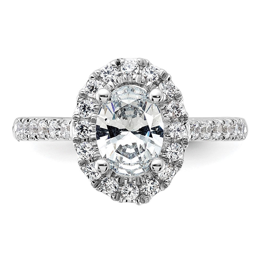 14K Weißgold Verlobungsring mit 0,5 ct. im Labor gezüchteten Diamanten VS/SI+ G+, 1 ct. ovalem Mittelstein und Halo-Fassung