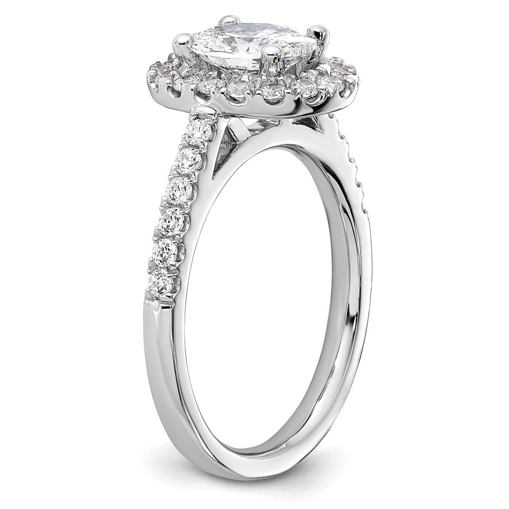 14K Weißgold Verlobungsring mit 0,5 ct. im Labor gezüchteten Diamanten VS/SI+ G+, 1 ct. ovalem Mittelstein und Halo-Fassung