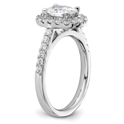 14K Weißgold Verlobungsring mit 0,5 ct. im Labor gezüchteten Diamanten VS/SI+ G+, 1 ct. ovalem Mittelstein und Halo-Fassung