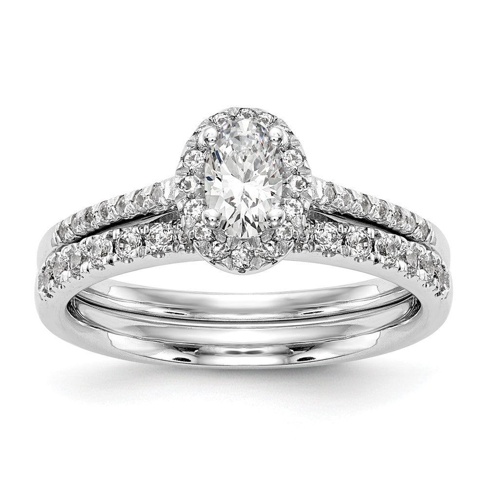14K Weißgold Verlobungsring mit 0,5 ct. im Labor gezüchteten Diamanten VS/SI+ G+, 1 ct. ovalem Mittelstein und Halo-Fassung