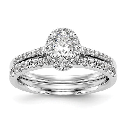 14K Weißgold Verlobungsring mit 0,5 ct. im Labor gezüchteten Diamanten VS/SI+ G+, 1 ct. ovalem Mittelstein und Halo-Fassung