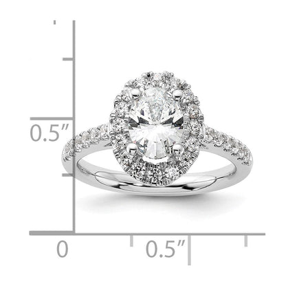 14K Weißgold Verlobungsring mit 0,5 ct. im Labor gezüchteten Diamanten VS/SI+ G+, 1 ct. ovalem Mittelstein und Halo-Fassung
