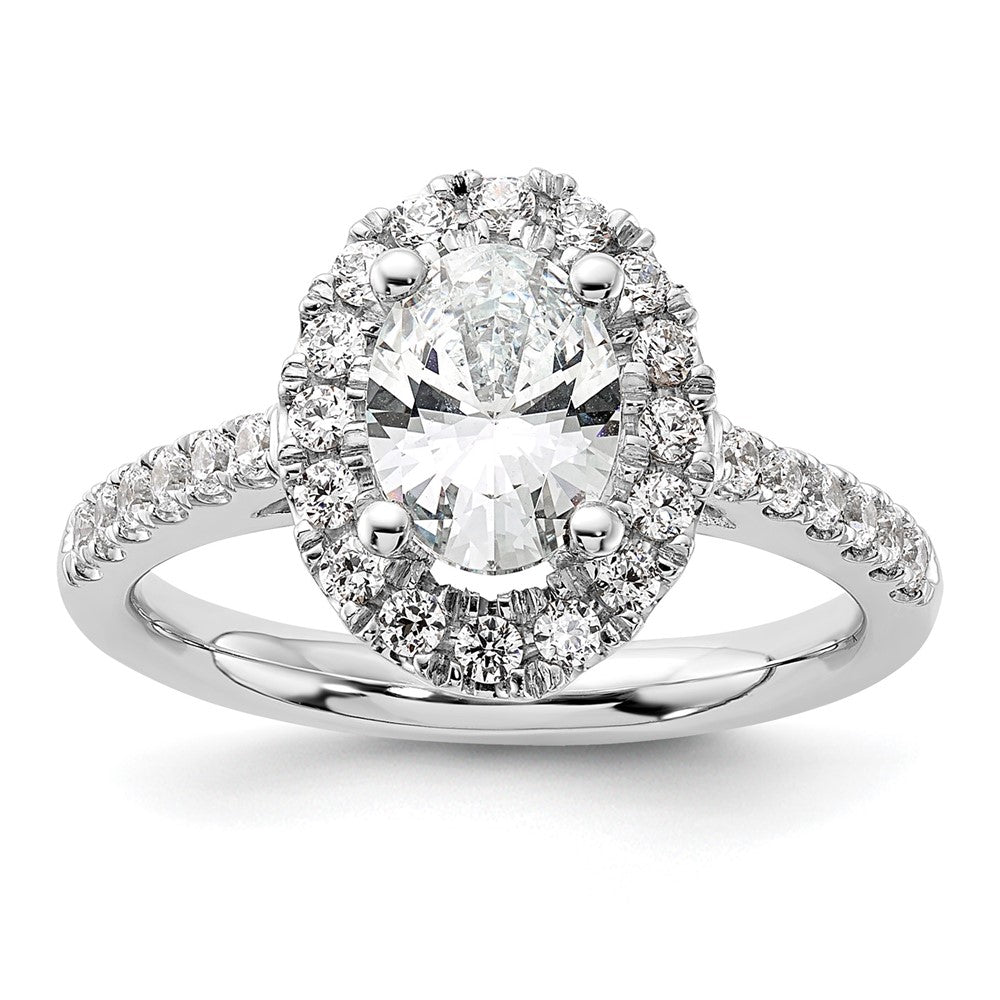 14K Weißgold Verlobungsring mit 0,5 ct. im Labor gezüchteten Diamanten VS/SI+ G+, 1 ct. ovalem Mittelstein und Halo-Fassung
