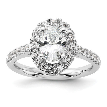 14K Weißgold Verlobungsring mit 0,5 ct. im Labor gezüchteten Diamanten VS/SI+ G+, 1 ct. ovalem Mittelstein und Halo-Fassung