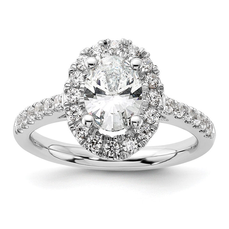 14K Weißgold Verlobungsring mit 0,5 ct. im Labor gezüchteten Diamanten VS/SI+ G+, 1 ct. ovalem Mittelstein und Halo-Fassung