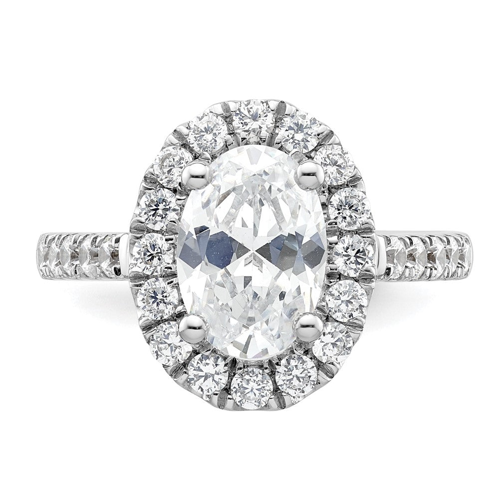 14K Weißgold Verlobungsring mit 0,875 ct. laborgezüchteten Diamanten VS/SI+ G+, 2 ct. ovalem Center-Semi-Mount und Halo-Fassung