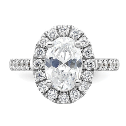14K Weißgold Verlobungsring mit 0,875 ct. laborgezüchteten Diamanten VS/SI+ G+, 2 ct. ovalem Center-Semi-Mount und Halo-Fassung