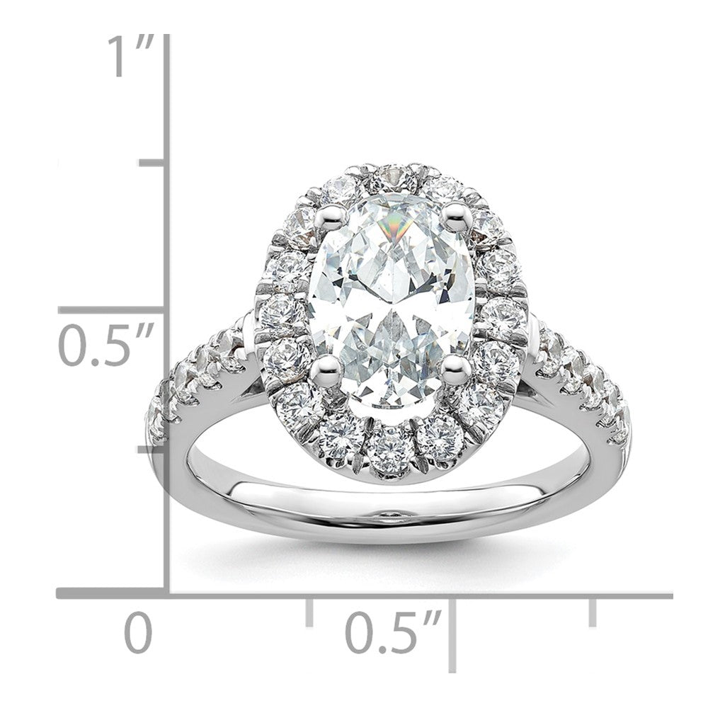 14K Weißgold Verlobungsring mit 0,875 ct. laborgezüchteten Diamanten VS/SI+ G+, 2 ct. ovalem Center-Semi-Mount und Halo-Fassung