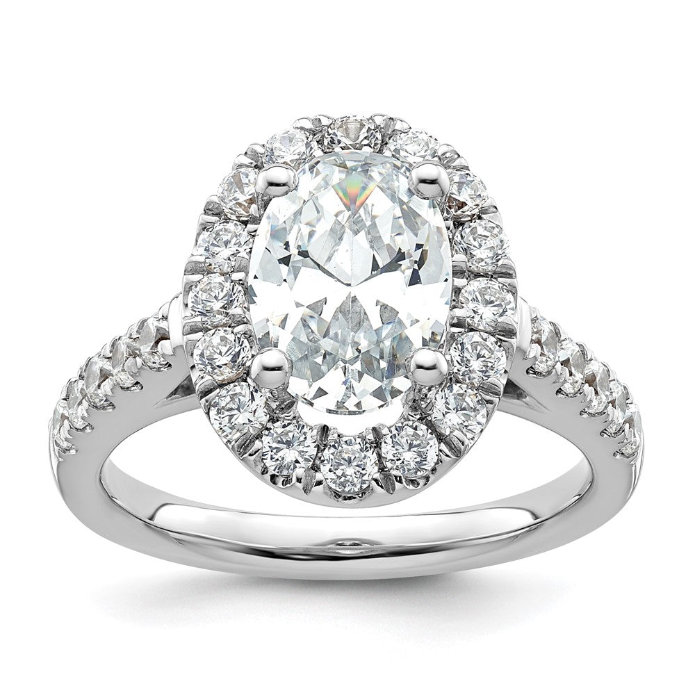 14K Weißgold Verlobungsring mit 0,875 ct. laborgezüchteten Diamanten VS/SI+ G+, 2 ct. ovalem Center-Semi-Mount und Halo-Fassung