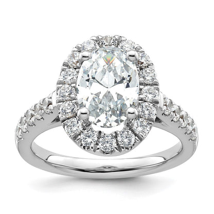 14K Weißgold Verlobungsring mit 0,875 ct. laborgezüchteten Diamanten VS/SI+ G+, 2 ct. ovalem Center-Semi-Mount und Halo-Fassung