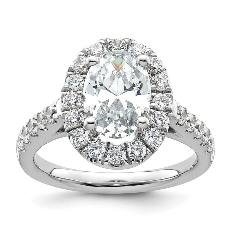 14K Weißgold Verlobungsring mit 0,875 ct. laborgezüchteten Diamanten VS/SI+ G+, 2 ct. ovalem Center-Semi-Mount und Halo-Fassung