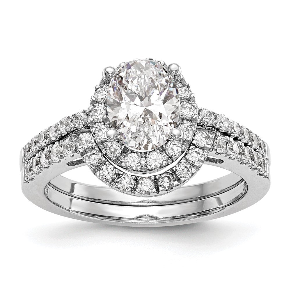 14K Weißgold Heiligenschein Plus (holds 1 Karat (7x5mm) Oval Mittig) 1/4 Diamant Halbfassung Verlobungsring