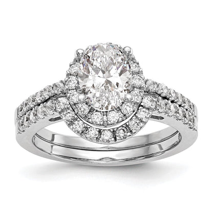 14K Weißgold Heiligenschein Plus (holds 1 Karat (7x5mm) Oval Mittig) 1/4 Diamant Halbfassung Verlobungsring