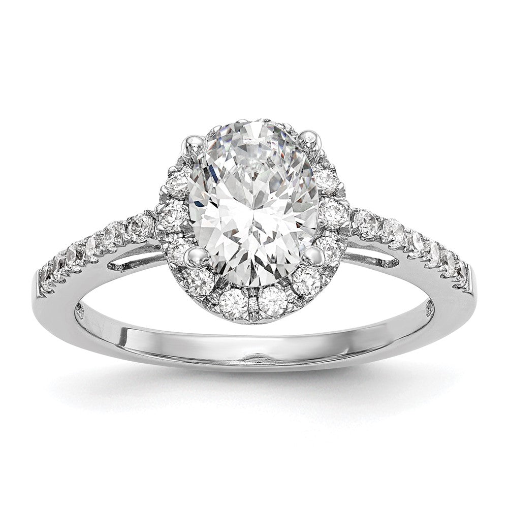 14K Weißgold Heiligenschein Plus (holds 1 Karat (7x5mm) Oval Mittig) 1/4 Diamant Halbfassung Verlobungsring