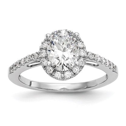 14K Weißgold Heiligenschein Plus (holds 1 Karat (7x5mm) Oval Mittig) 1/4 Diamant Halbfassung Verlobungsring